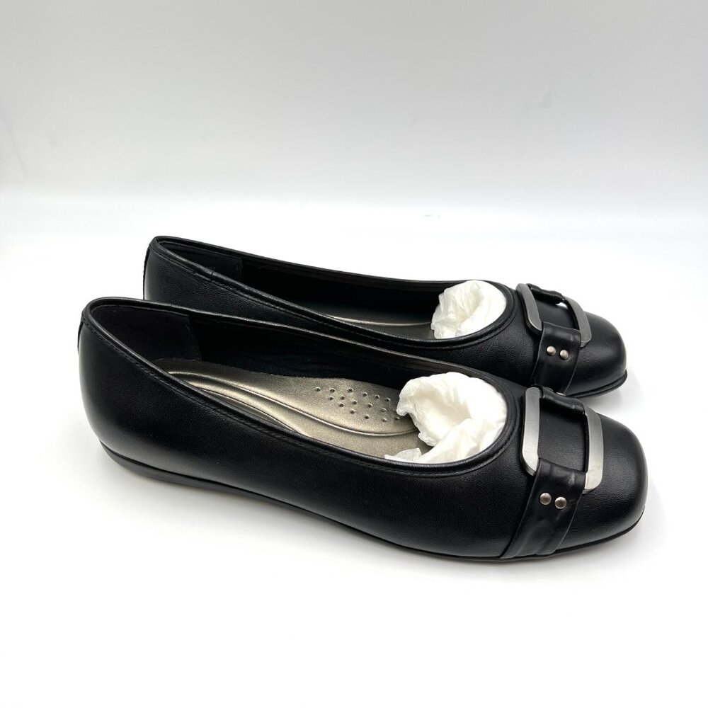 7.5W 7.5 WIDE WIDTH Trotters Womens‎ Sizzle Black Leather Ballet Flats Shoes